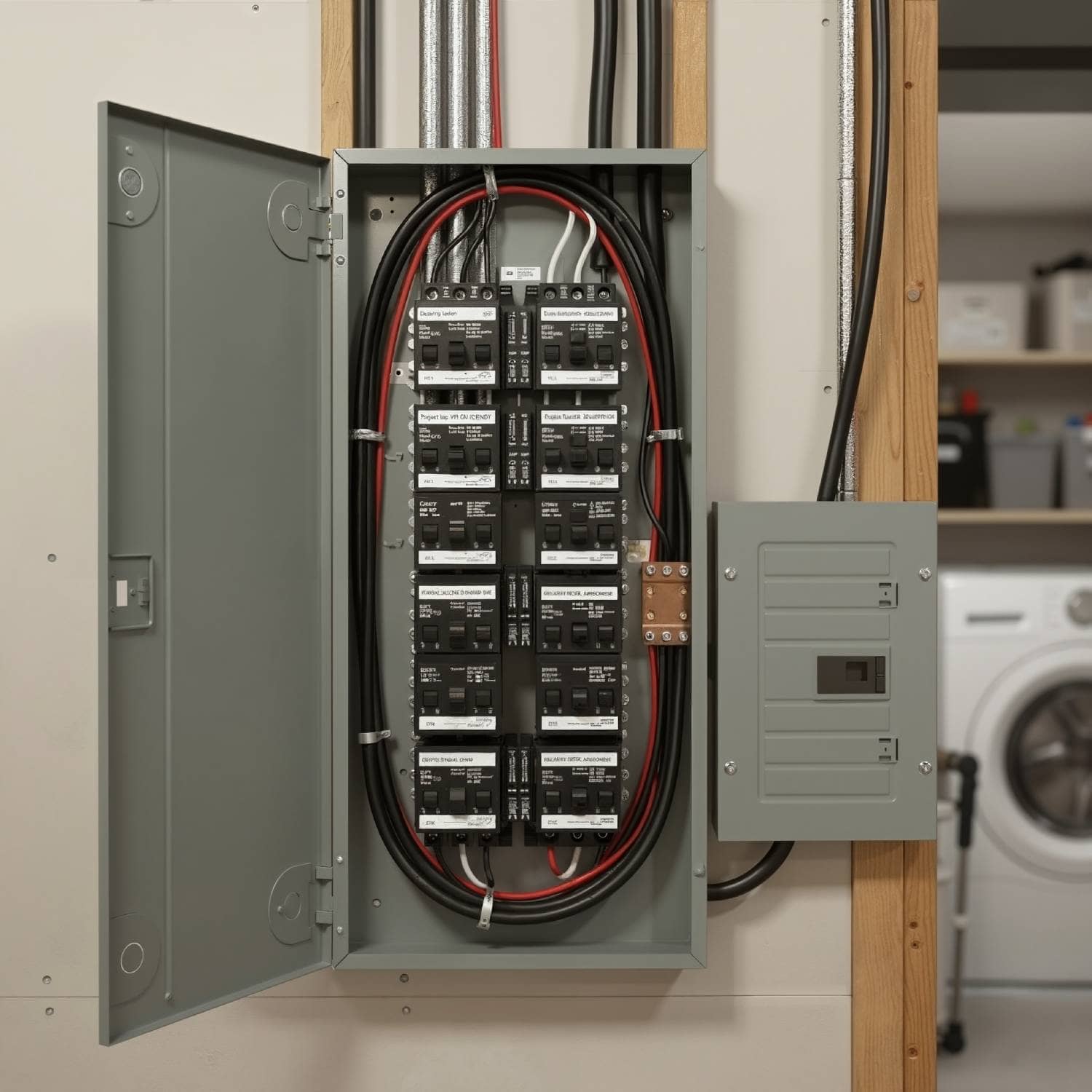 Panneau électrique résidentiel ouvert