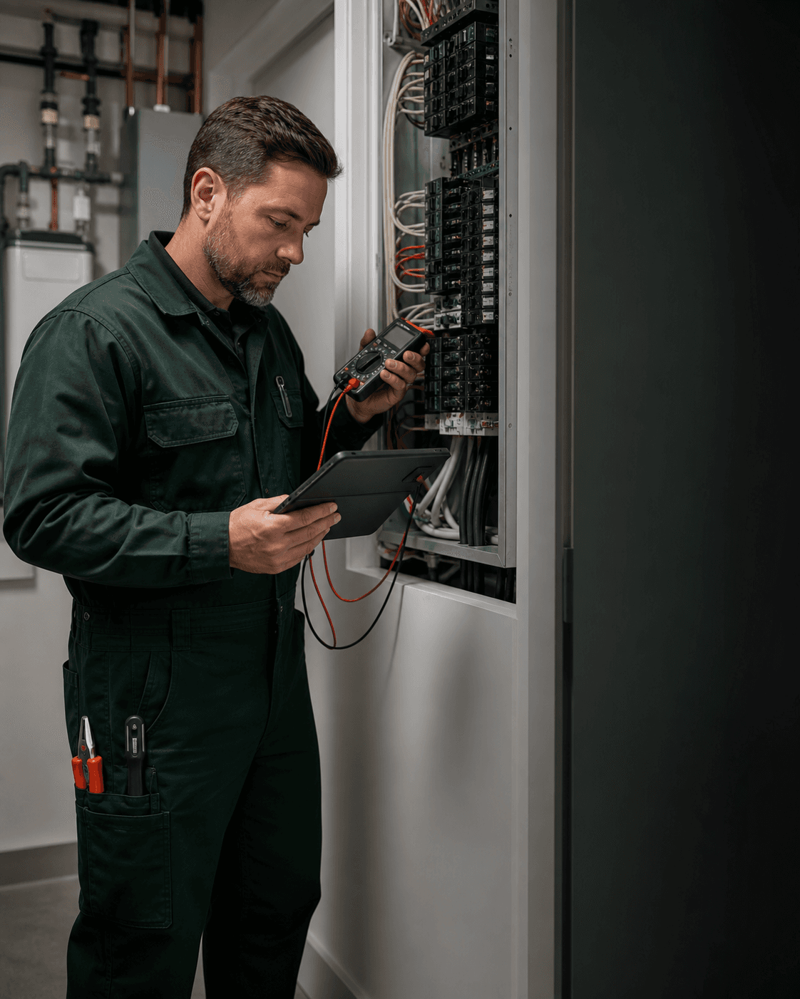 Électricien de Volt Québec travaillant sur un panneau électrique Électricien de Volt Québec travaillant sur un panneau électrique