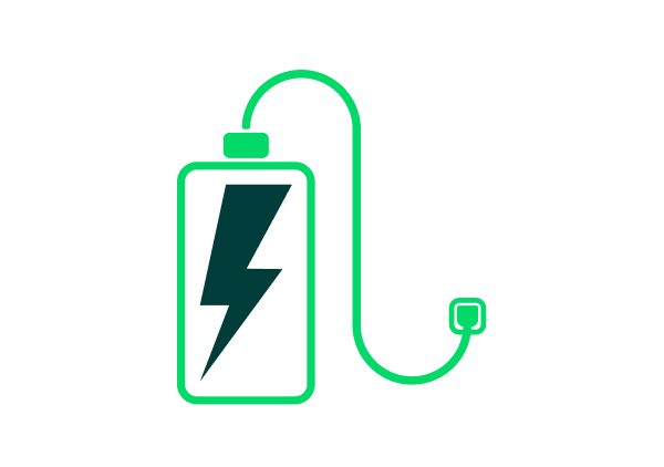 Icône d'un batterie électrique avec un éclair à l'intérieur