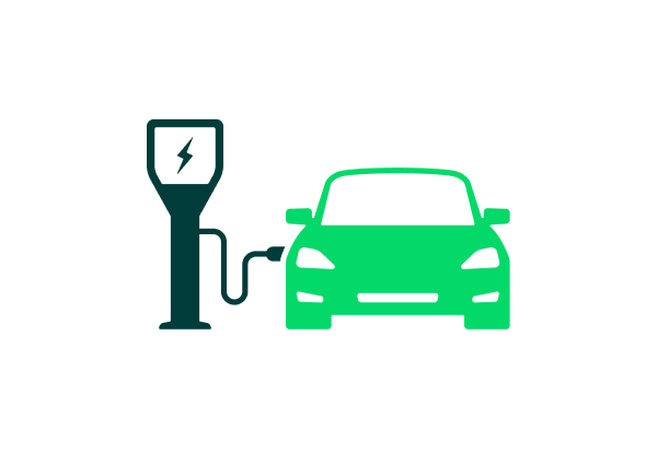 Icône d'une voiture électrique branchée à une borne de recharge